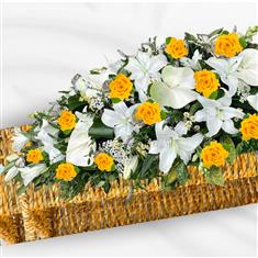 Yellow Lily &amp; Rose Casket Spray