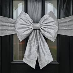 Silver Crushed Velvet Door Bow
